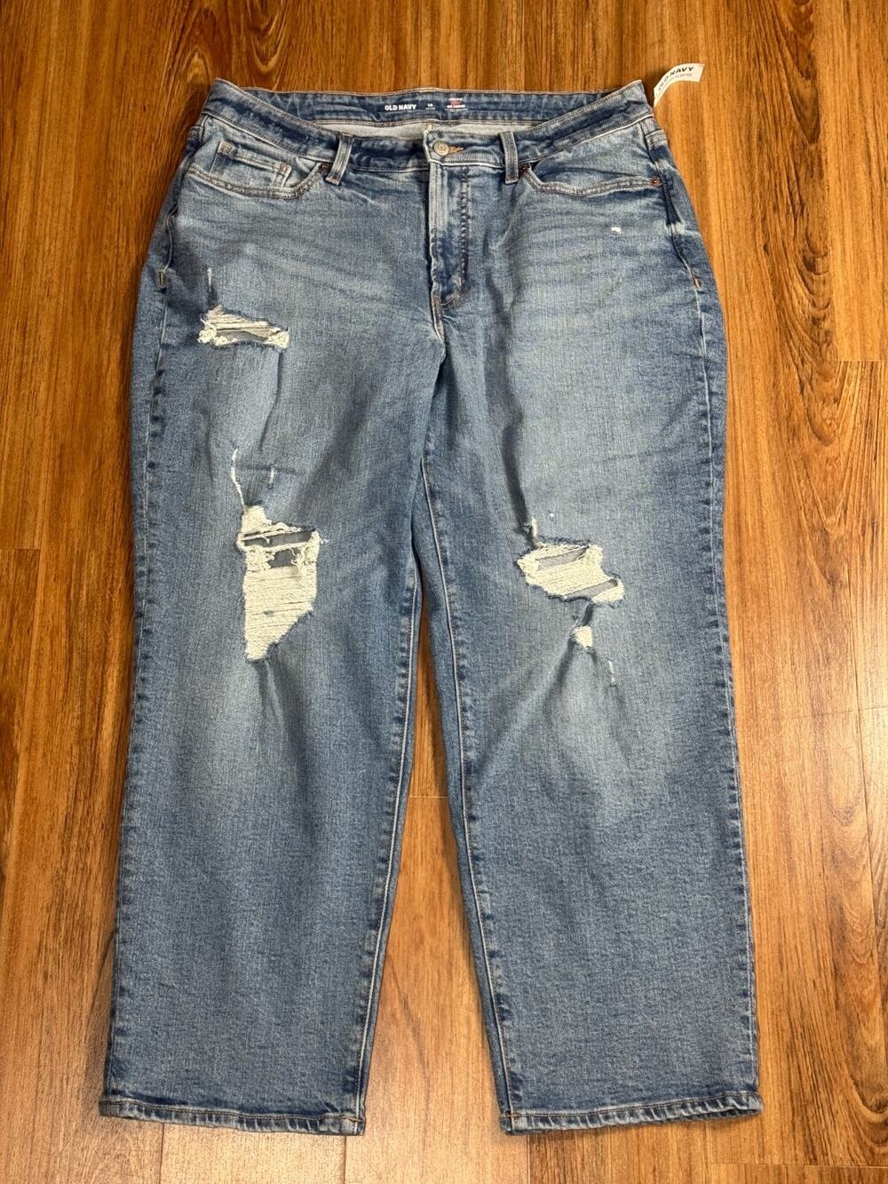 Old Navy High Rise Curvy OG Loose Secret Smooth Pockets Distressed Jeans - 14P